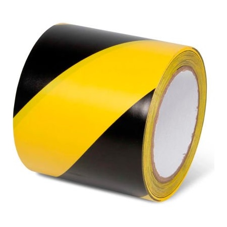 Top Tape And  Label. Global Industrial Striped Hazard Warning Tape 4inW x 108L 5 Mil Black/Yellow 1 Roll 670653YB